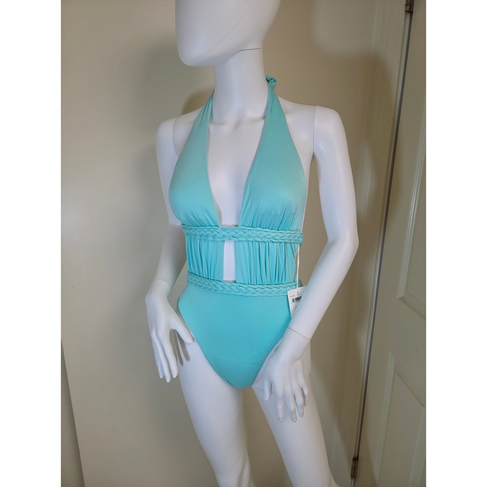 Vitamin A Jenna One‎ Piece Swimsuit CED Blue  Braided Halter Cutout Small new